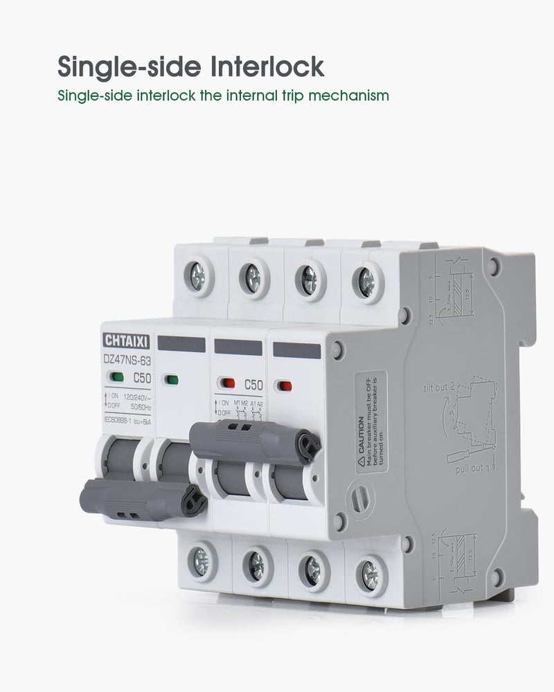 CHTAIXI Manual Transfer Switch, 40 Amp 120V/240V AC Dual 2-Pole DIN Rail Mount RV Transfer Switch, Single-Side Interlock Circuit Breaker MTS D2P C40 - Image 5